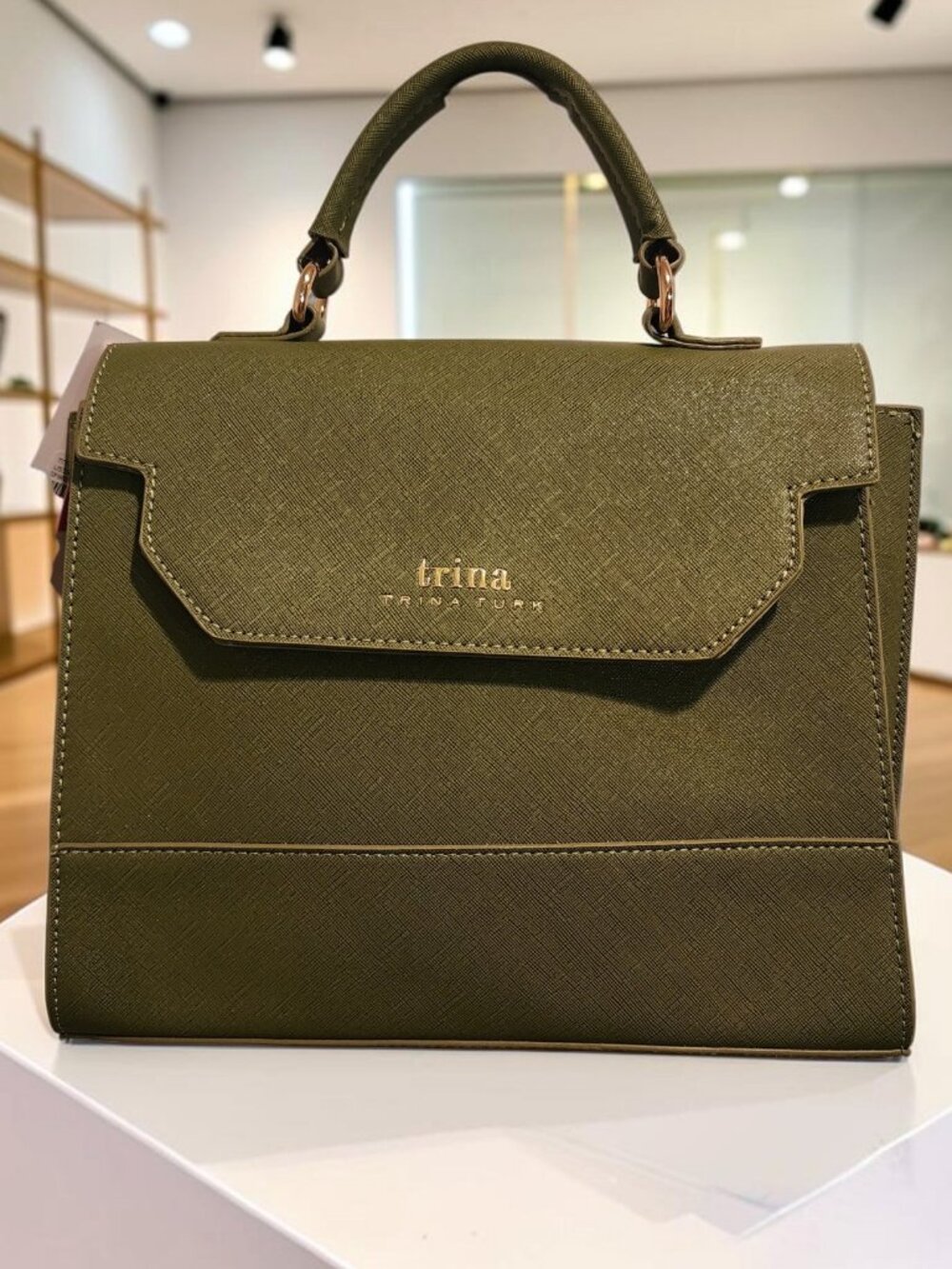 Trina Turk Vegan Leather Structured Satchel – Olive Green